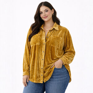 Umgee Velvet Shacket Mustard Oversized Button Up XL Cozy Luxe Fall Layering Top